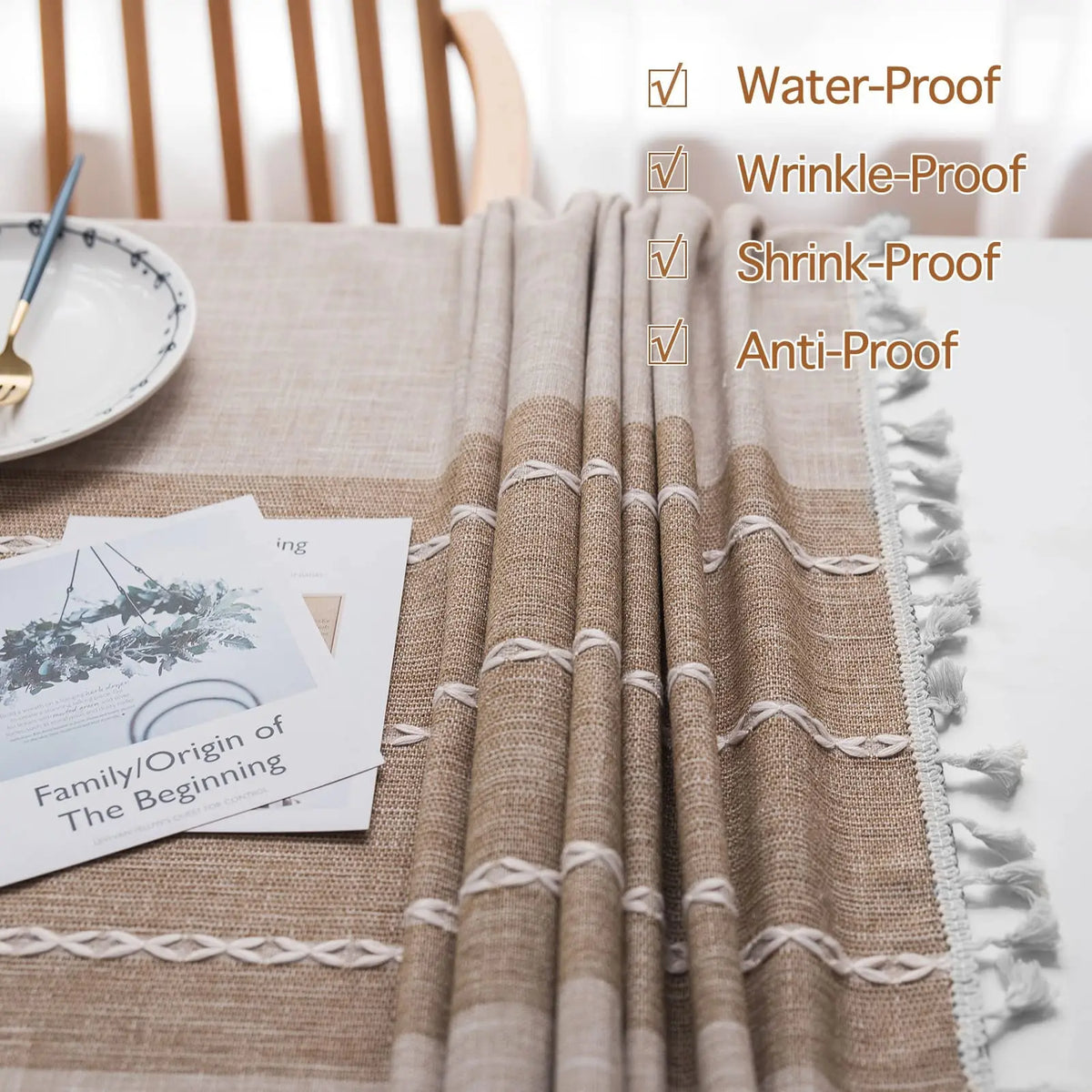 Elegant Linen Blend Tablecloth with Tassels