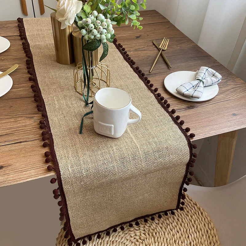 Elegant Jute Table Runner with Tassels