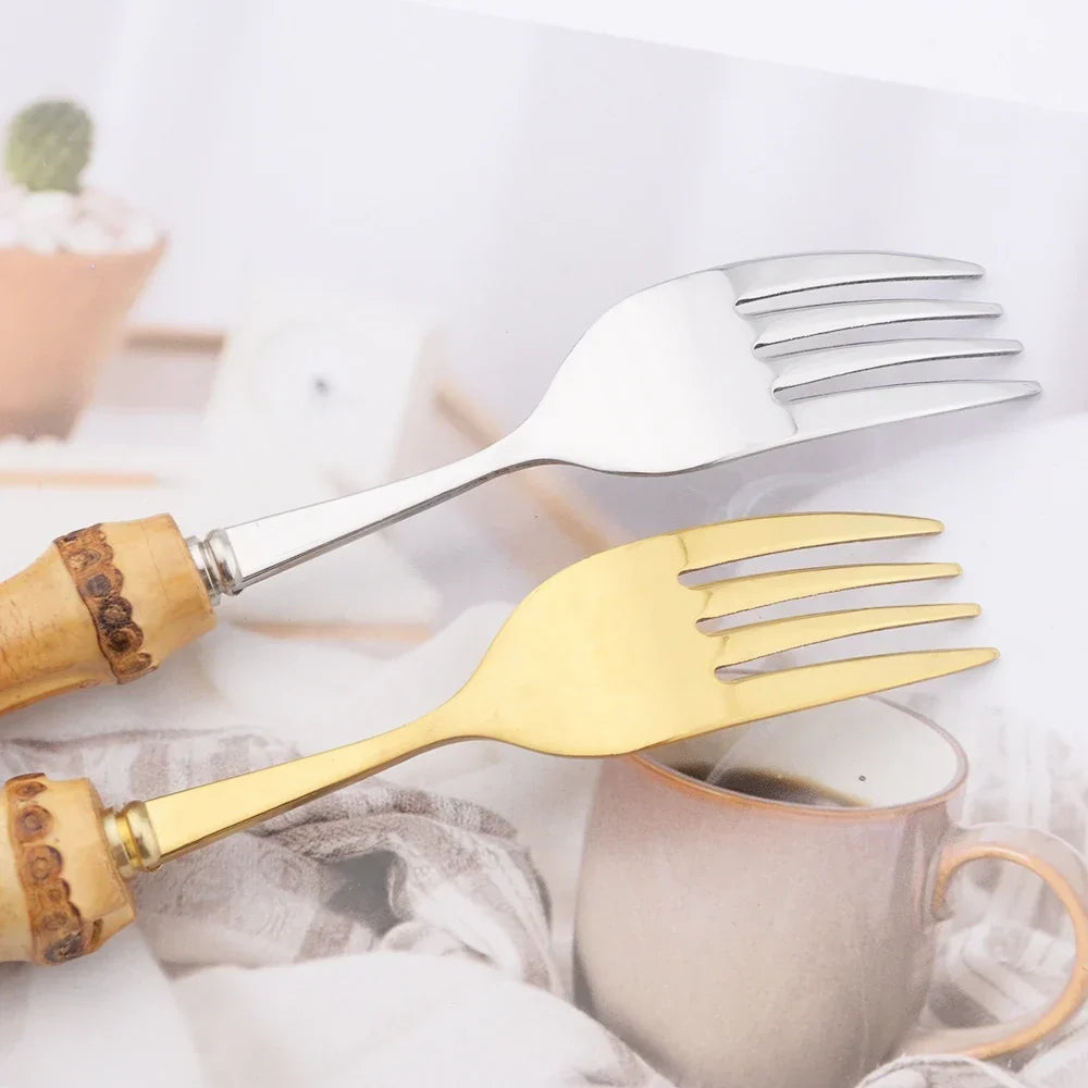 Elegant Gold Bamboo Fork Set