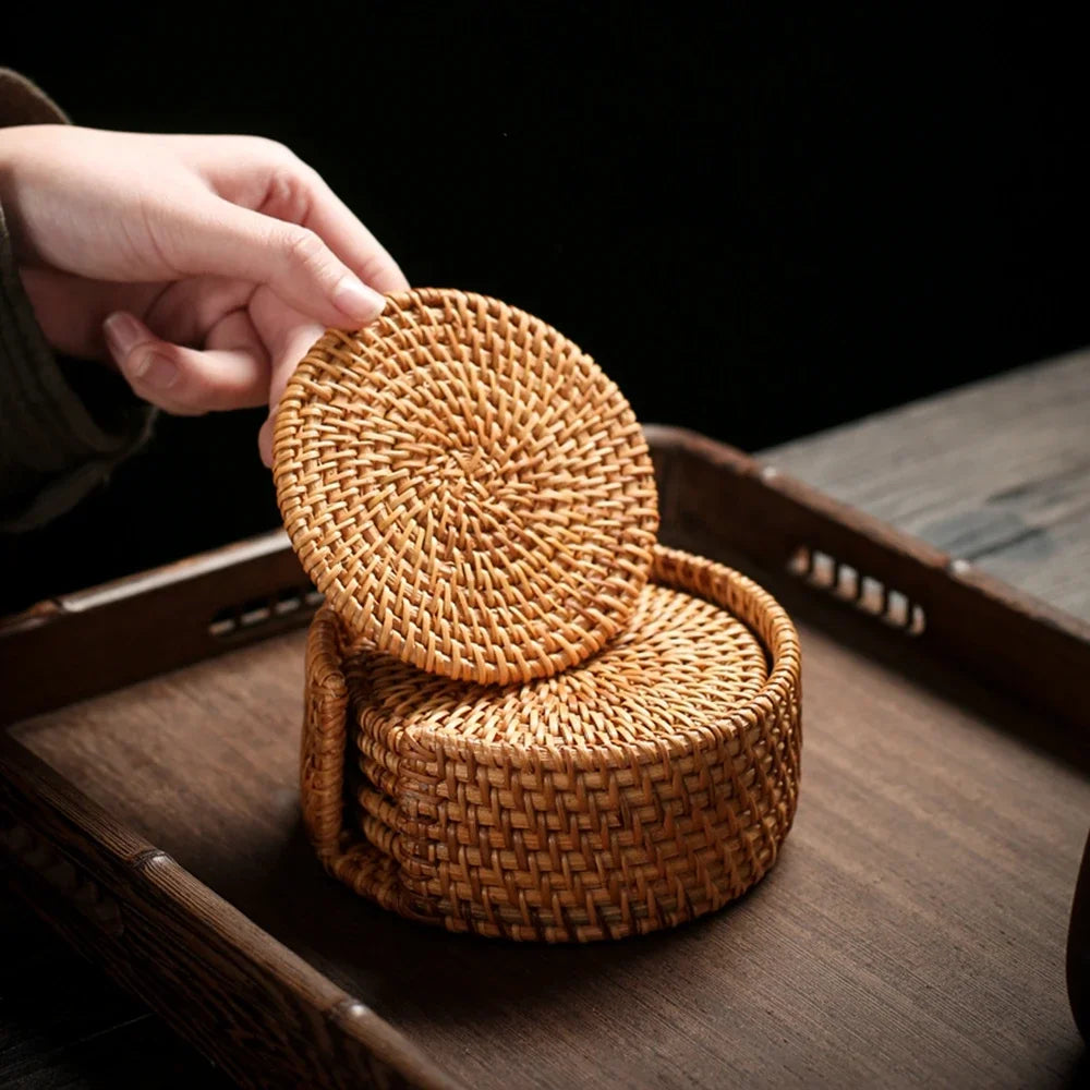 Rattan Coaster Set with Holder