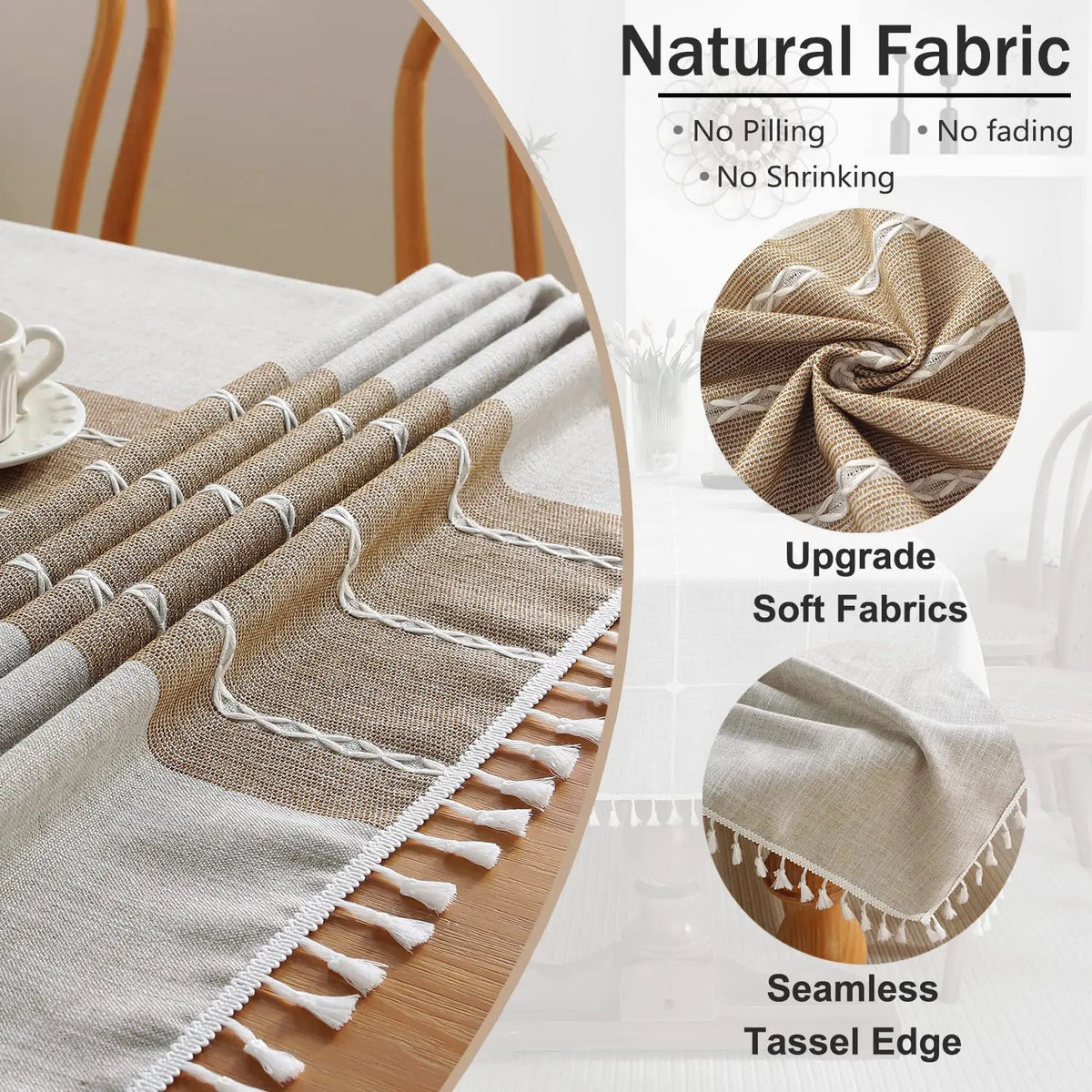 Elegant Linen Blend Tablecloth with Tassels