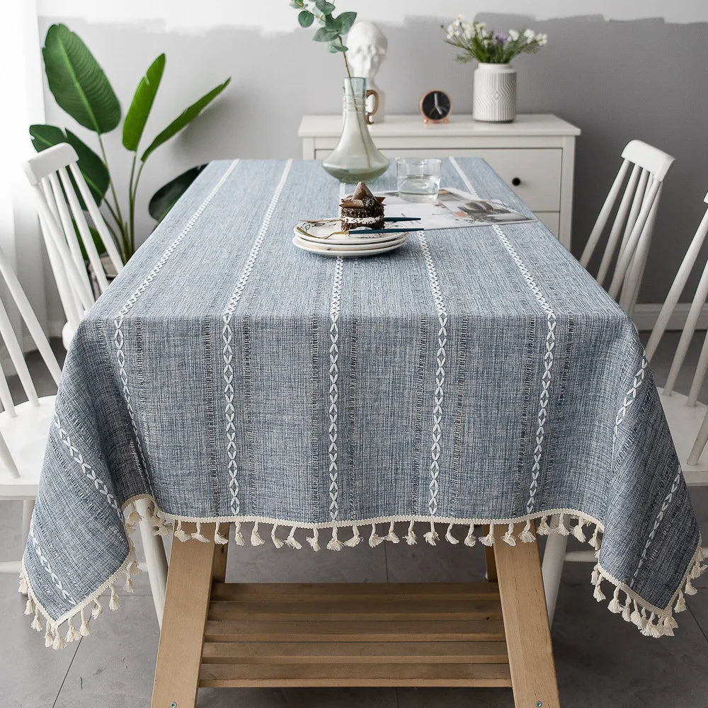 Elegant Striped Tablecloth with Tassels
