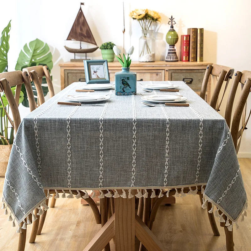 Elegant Striped Tablecloth with Tassels