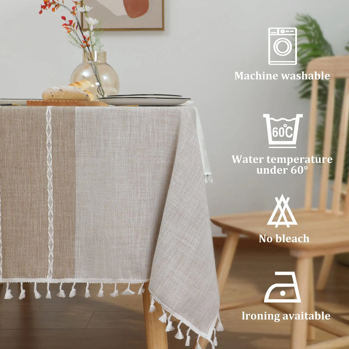 Elegant Linen Blend Tablecloth with Tassels