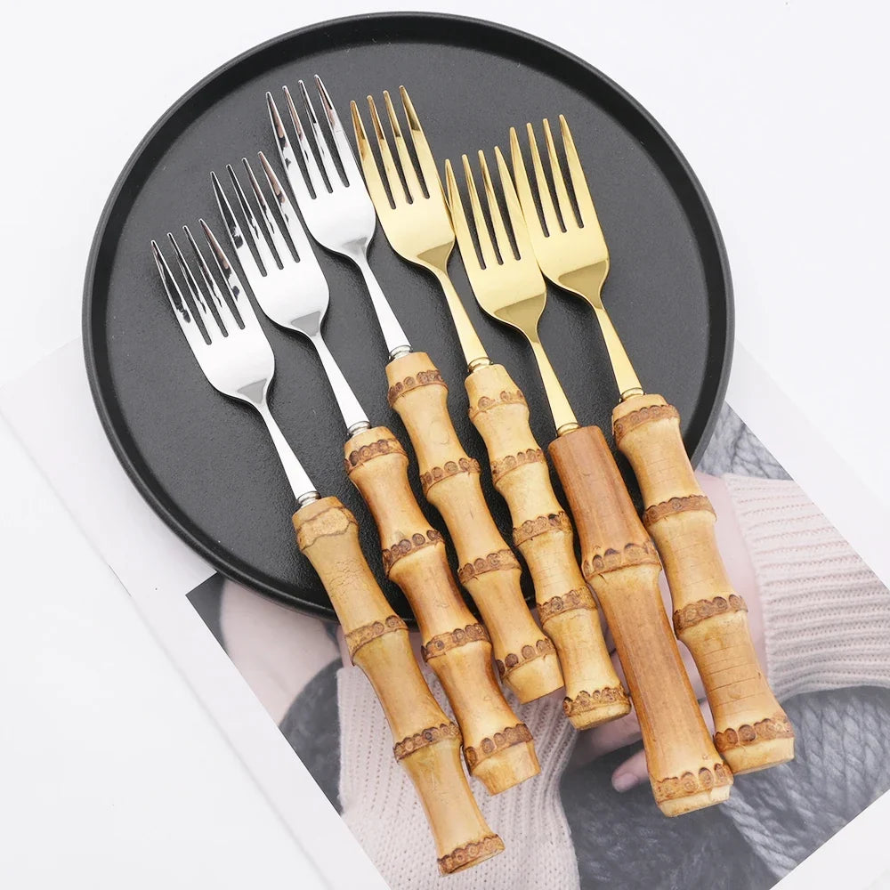 Elegant Gold Bamboo Fork Set