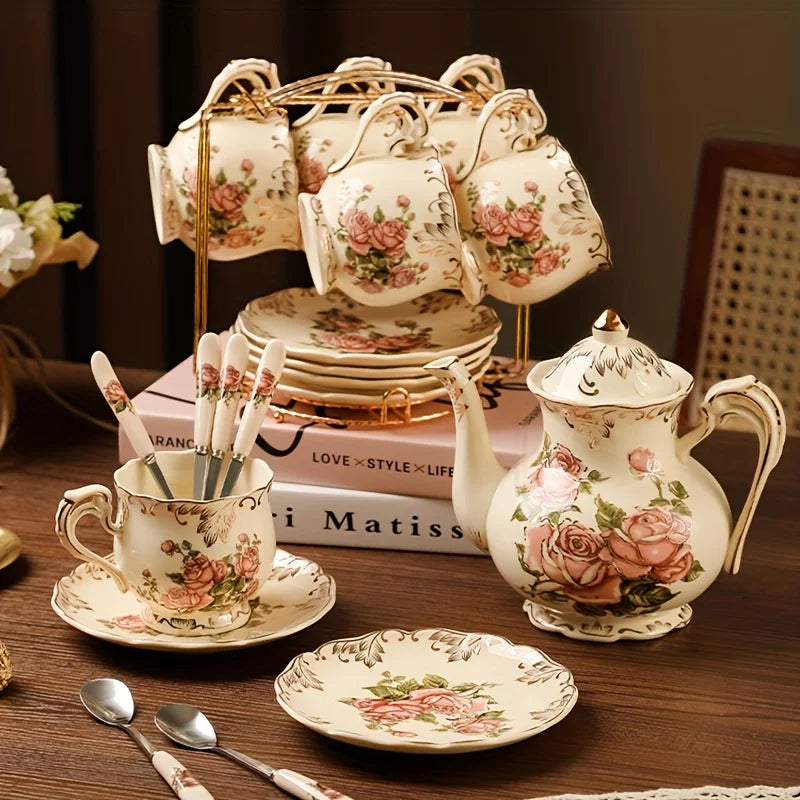 Elegant Ivory Floral Tea Set