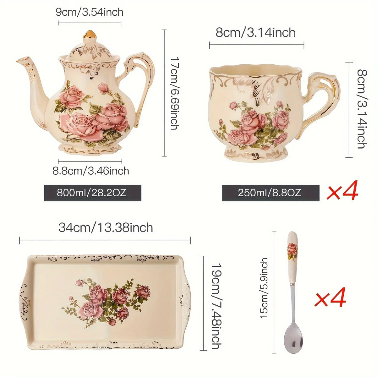Elegant Ivory Floral Tea Set