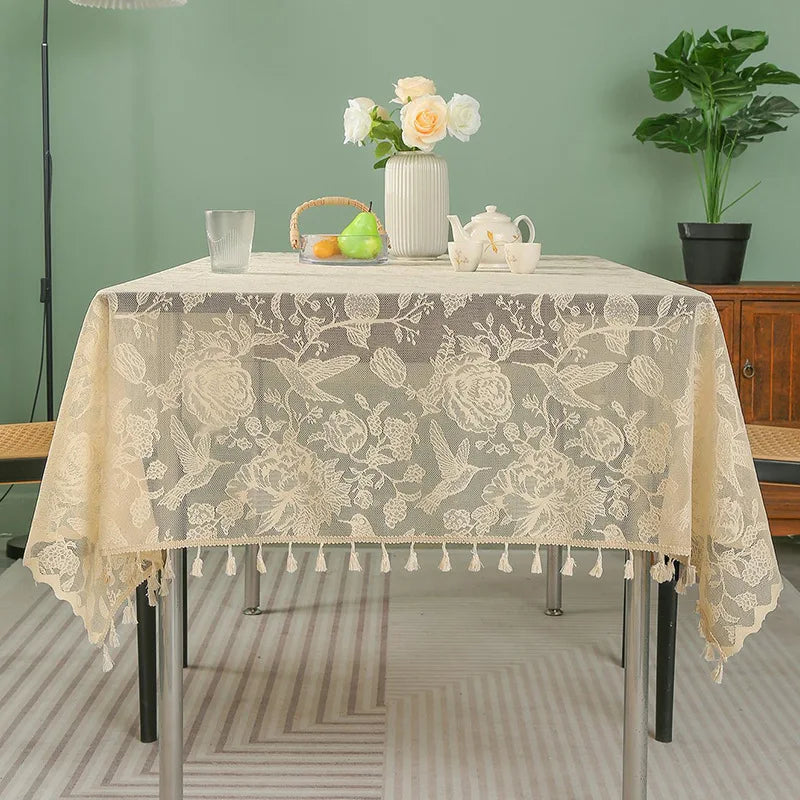 Elegant Lace Tablecloth with Tassels