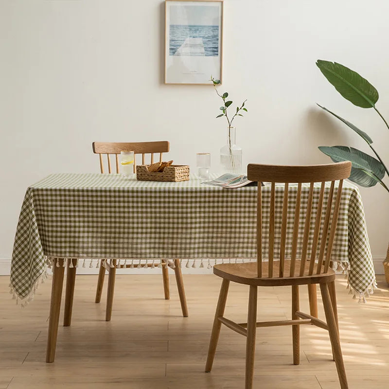 Mint Checkered Tablecloth with Tassels