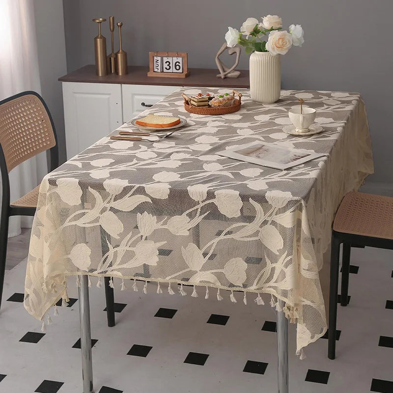 Elegant Lace Tablecloth with Tassels
