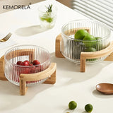 Elegant Glass Bowl with Wooden Stand