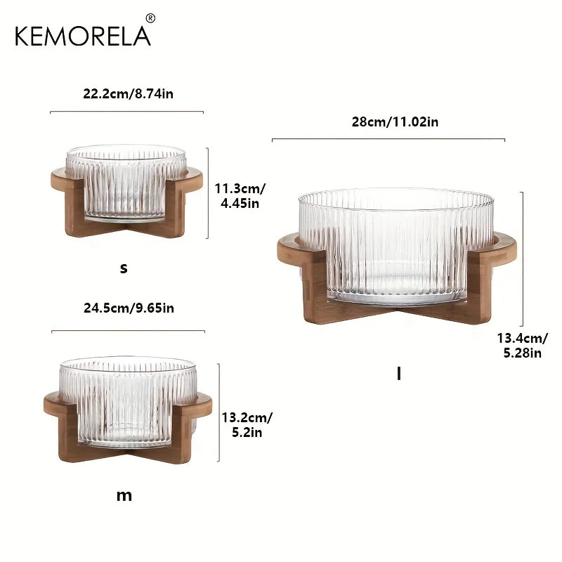 Elegant Glass Bowl with Wooden Stand