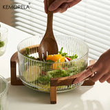 Elegant Glass Bowl with Wooden Stand
