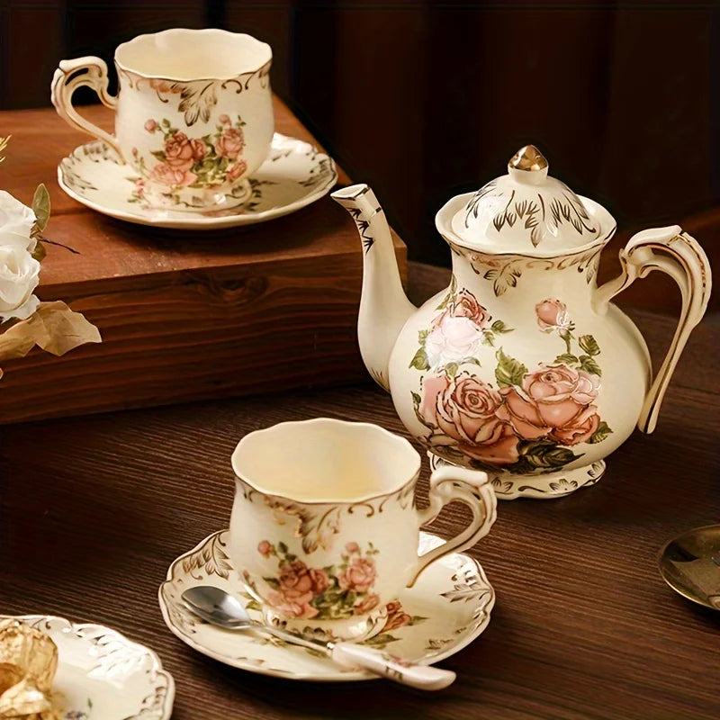 Elegant Ivory Floral Tea Set