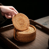 Rattan Coaster Set with Holder