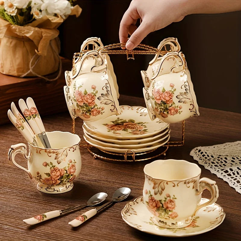 Elegant Ivory Floral Tea Set