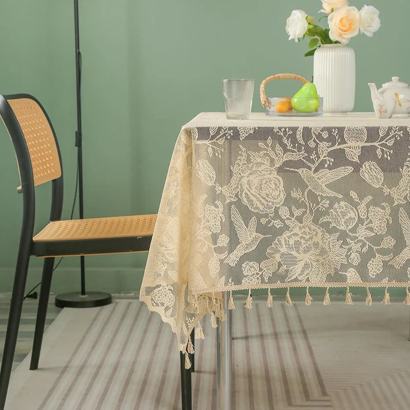 Elegant Lace Tablecloth with Tassels
