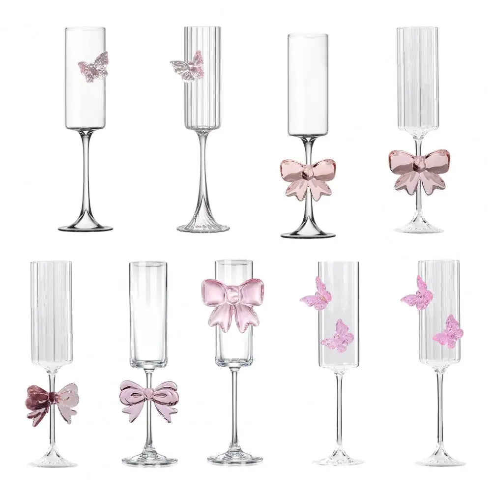 Pink Butterfly Champagne Flutes
