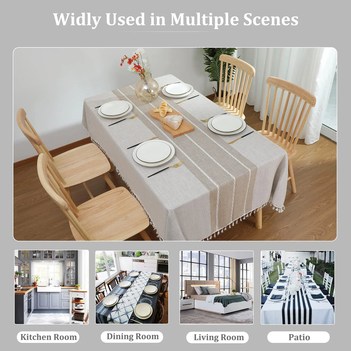 Elegant Linen Blend Tablecloth with Tassels