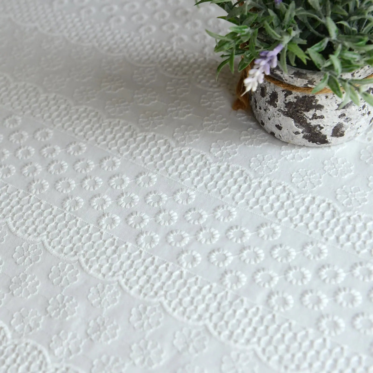 Elegant French Cotton Tablecloth with Lace